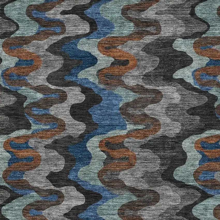 Black And Charcoal Abstract Washable Indoor Outdoor Area Rug Photo 2