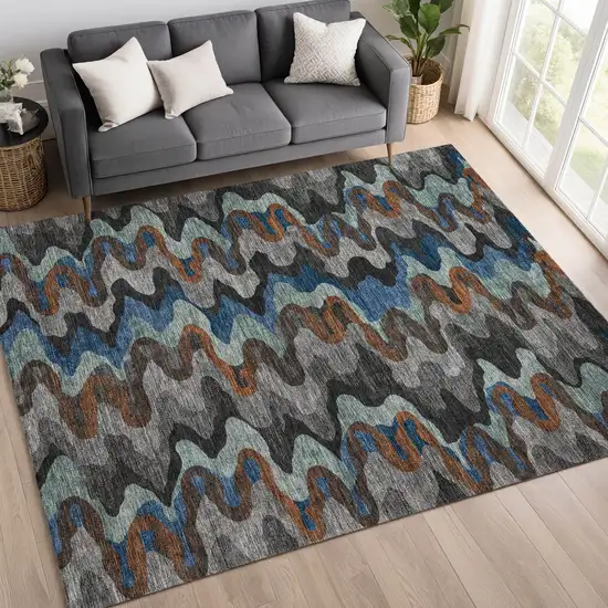 Black And Charcoal Abstract Washable Indoor Outdoor Area Rug Photo 6