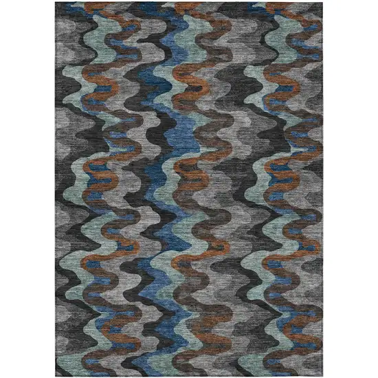 Black And Charcoal Abstract Washable Indoor Outdoor Area Rug Photo 1