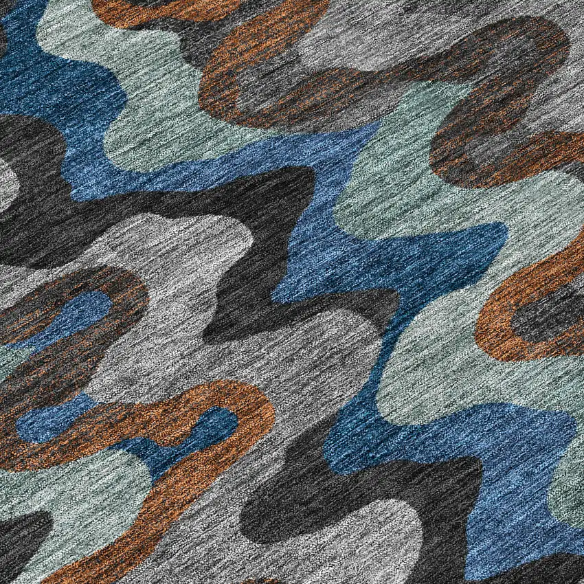 Black And Charcoal Abstract Washable Indoor Outdoor Area Rug Photo 9