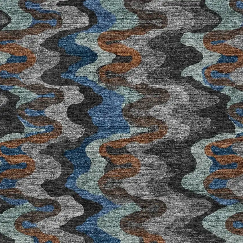 Black And Charcoal Abstract Washable Indoor Outdoor Area Rug Photo 2