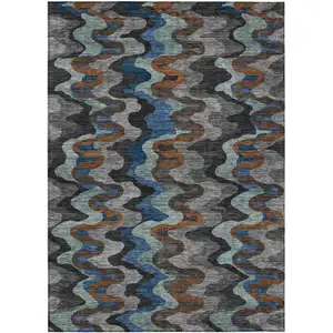Photo of Black And Charcoal Abstract Washable Indoor Outdoor Area Rug
