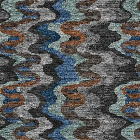Black And Charcoal Abstract Washable Indoor Outdoor Area Rug Photo 2