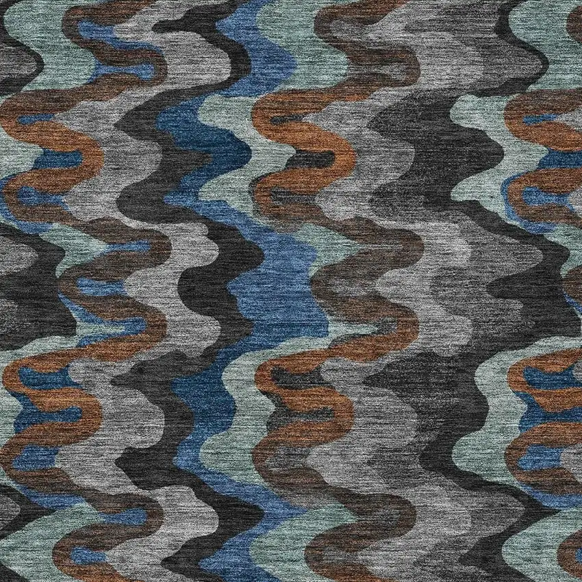 Black And Charcoal Abstract Washable Indoor Outdoor Area Rug Photo 2