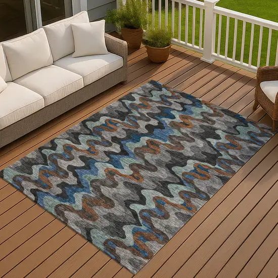 Black And Charcoal Abstract Washable Indoor Outdoor Area Rug Photo 7