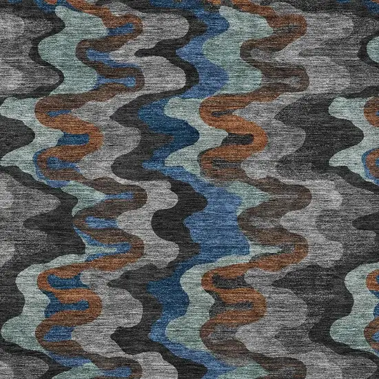 Black And Charcoal Abstract Washable Indoor Outdoor Area Rug Photo 2