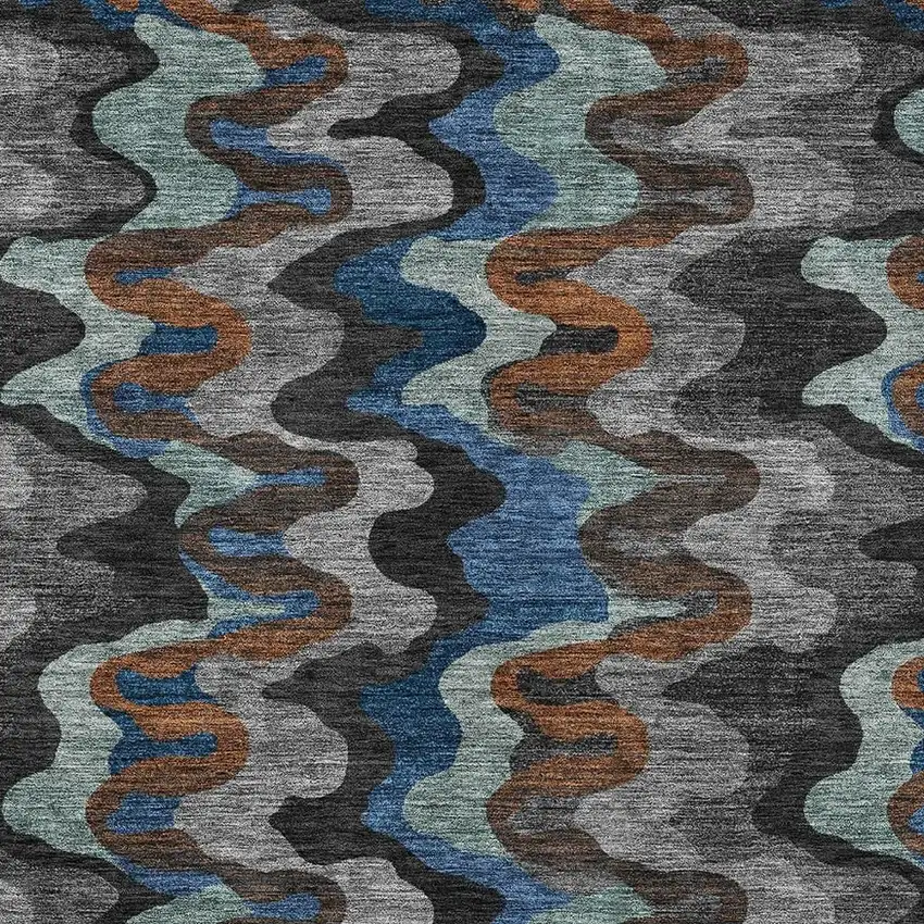 Black And Charcoal Abstract Washable Indoor Outdoor Area Rug Photo 2