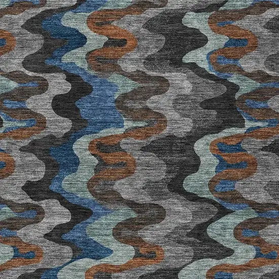 Black And Charcoal Abstract Washable Indoor Outdoor Area Rug Photo 2