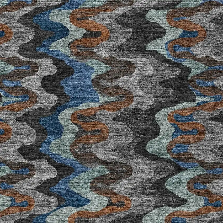 Black And Charcoal Abstract Washable Indoor Outdoor Area Rug Photo 2