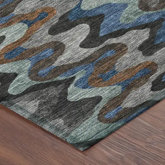 Black And Charcoal Abstract Washable Indoor Outdoor Area Rug Photo 8