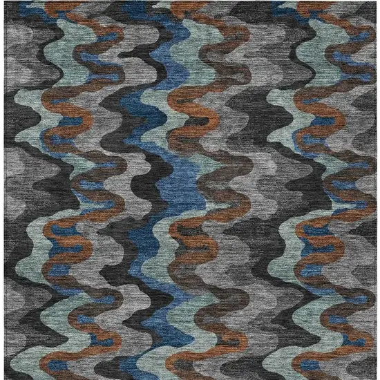 Black And Charcoal Abstract Washable Indoor Outdoor Area Rug Photo 3