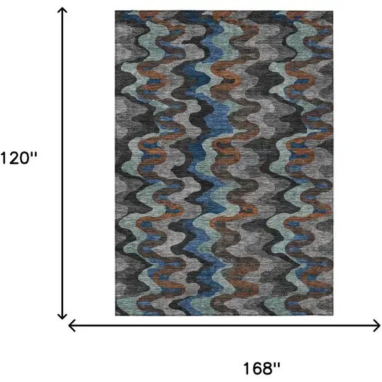 Black And Charcoal Abstract Washable Indoor Outdoor Area Rug Photo 6