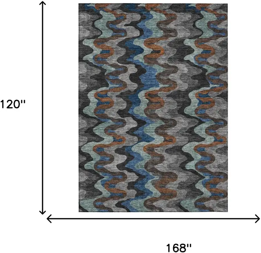 Black And Charcoal Abstract Washable Indoor Outdoor Area Rug Photo 6