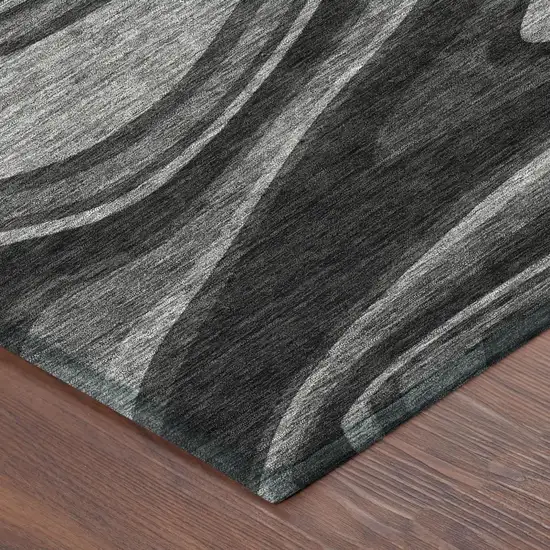 Black And Charcoal Abstract Washable Indoor Outdoor Area Rug Photo 5
