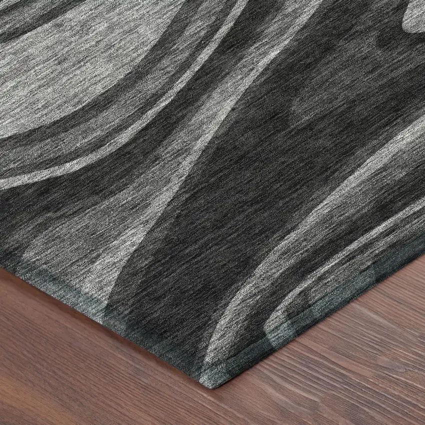Black And Charcoal Abstract Washable Indoor Outdoor Area Rug Photo 5