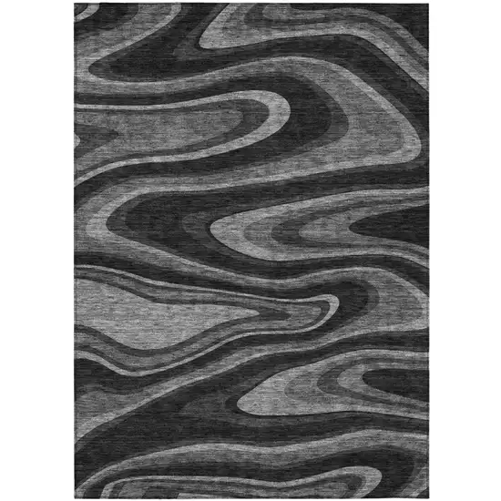Black And Charcoal Abstract Washable Indoor Outdoor Area Rug Photo 2