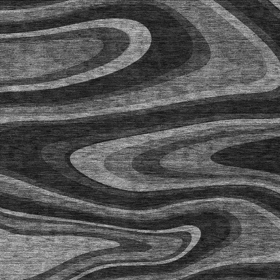 Black And Charcoal Abstract Washable Indoor Outdoor Area Rug Photo 3