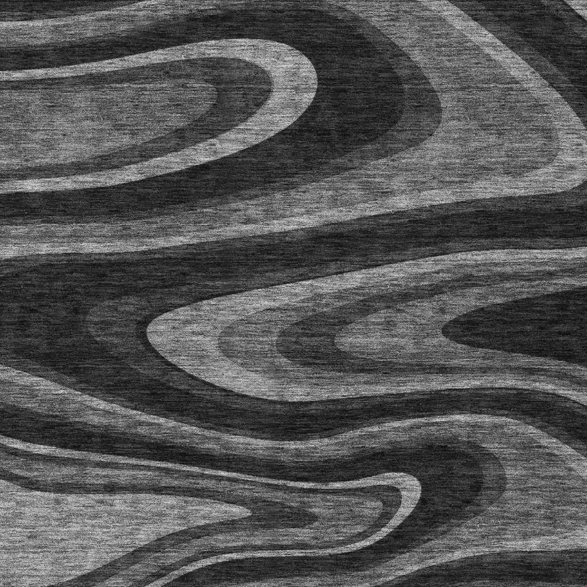 Black And Charcoal Abstract Washable Indoor Outdoor Area Rug Photo 3