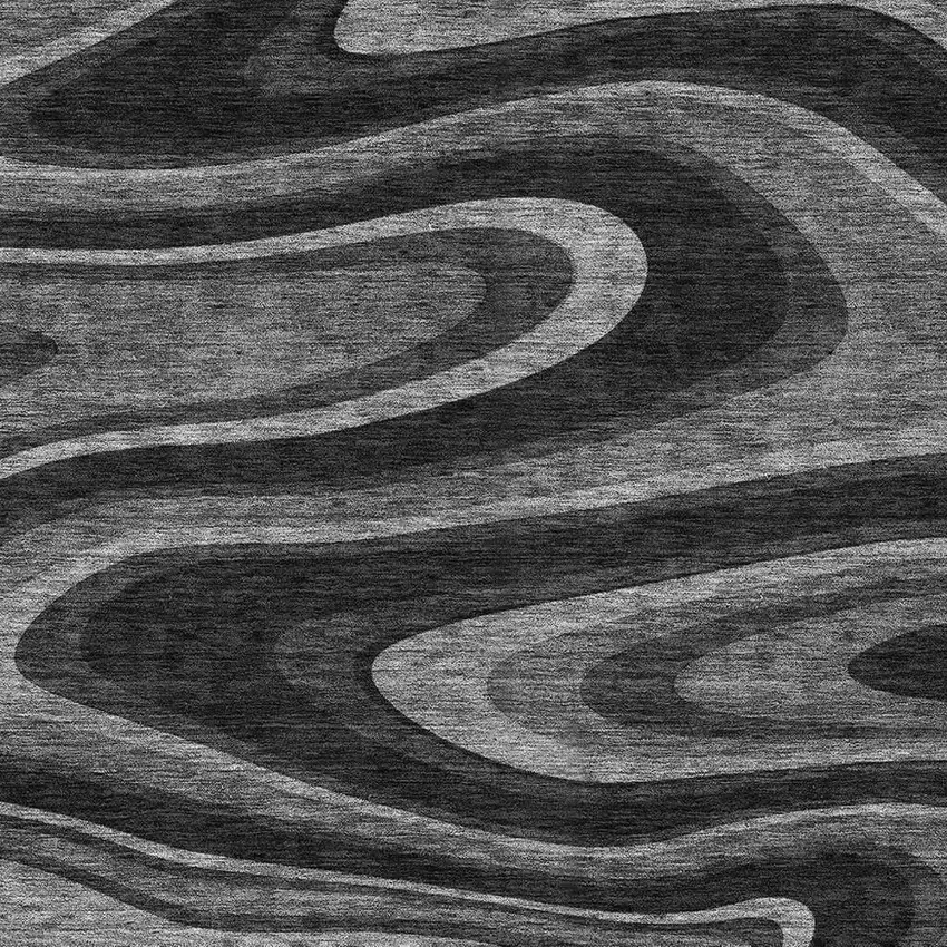 Black And Charcoal Abstract Washable Indoor Outdoor Area Rug Photo 3