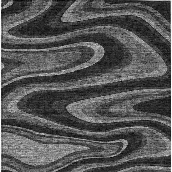 Black And Charcoal Abstract Washable Indoor Outdoor Area Rug Photo 4