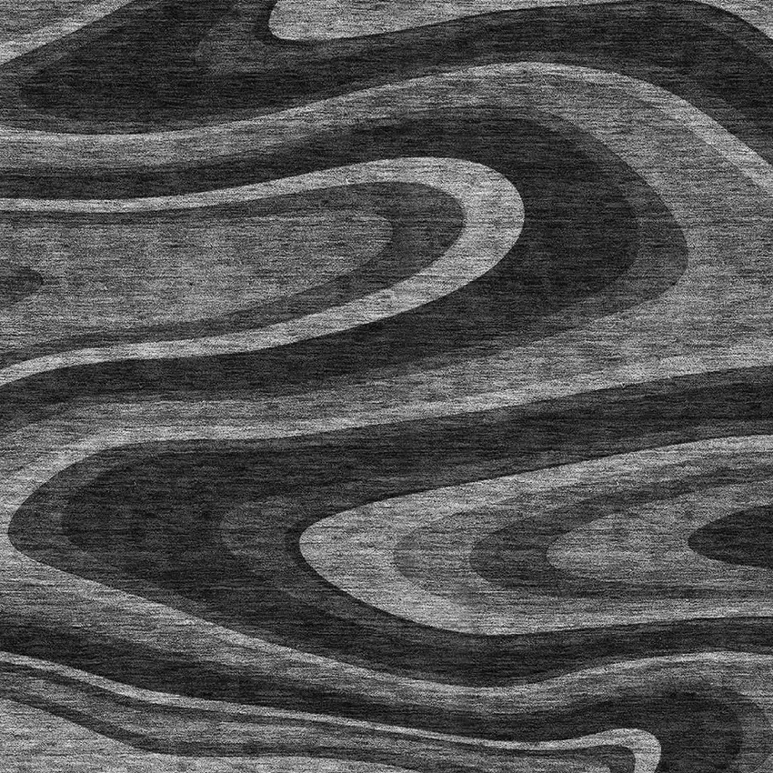 Black And Charcoal Abstract Washable Indoor Outdoor Area Rug Photo 3