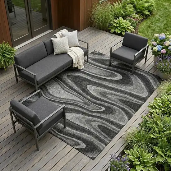 Black And Charcoal Abstract Washable Indoor Outdoor Area Rug Photo 1
