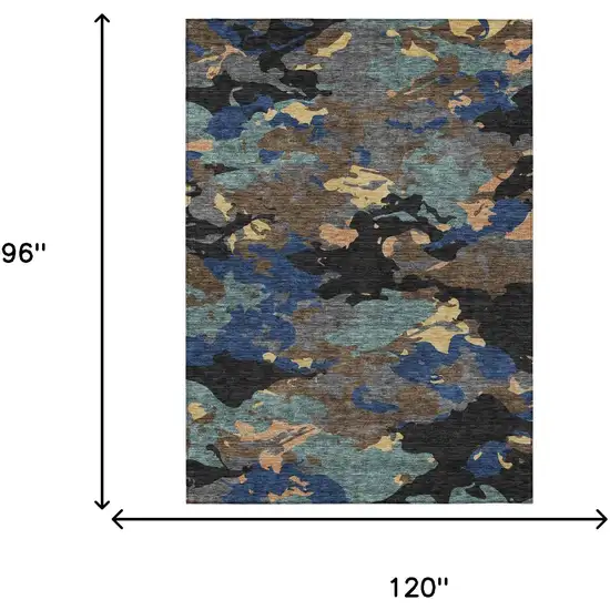 Black And Charcoal Abstract Washable Indoor Outdoor Area Rug Photo 7