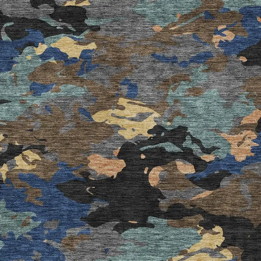 Black And Charcoal Abstract Washable Indoor Outdoor Area Rug Photo 3