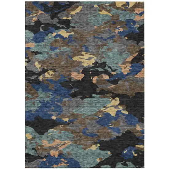 Black And Charcoal Abstract Washable Indoor Outdoor Area Rug Photo 2