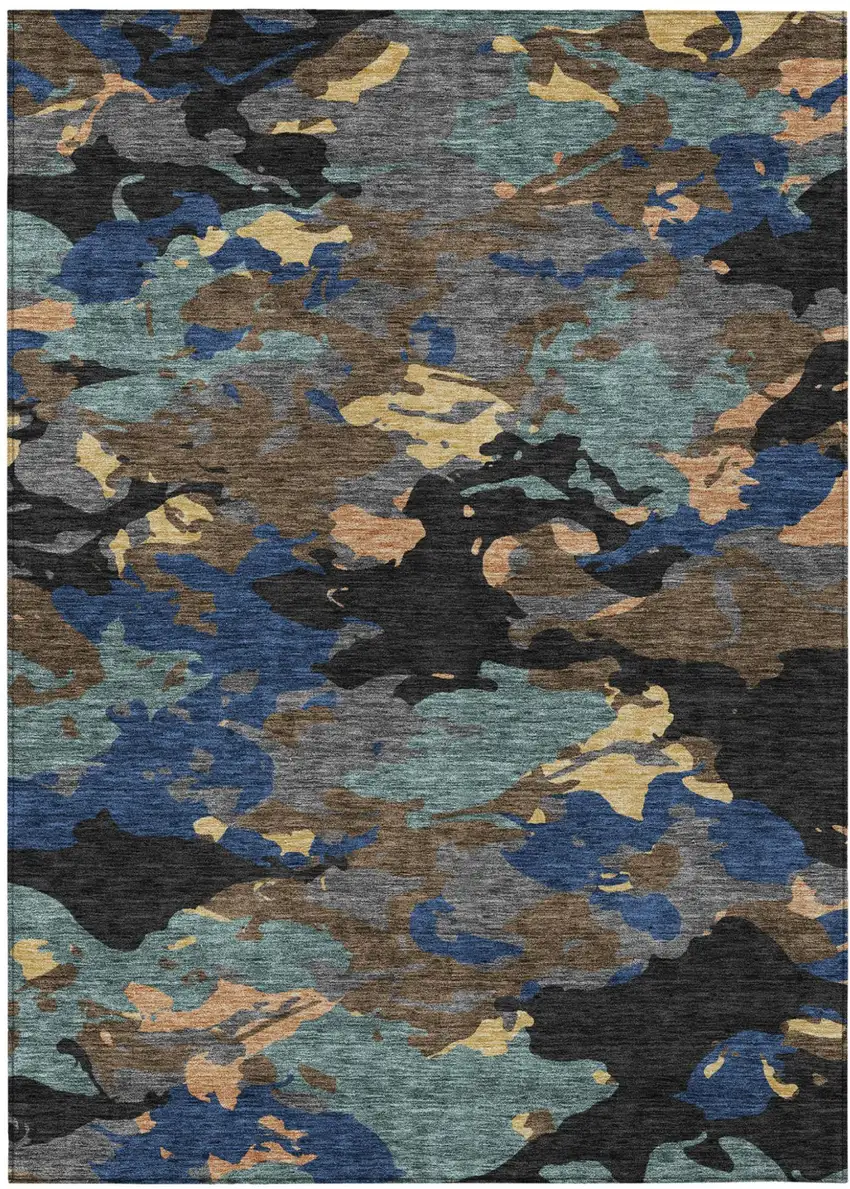 Black And Charcoal Abstract Washable Indoor Outdoor Area Rug Photo 2