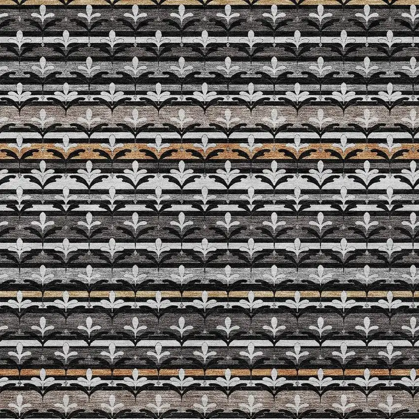 Black And Charcoal Damask Washable Indoor Outdoor Area Rug Photo 2