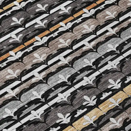 Black And Charcoal Damask Washable Indoor Outdoor Area Rug Photo 9