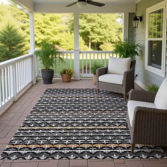 Black And Charcoal Damask Washable Indoor Outdoor Area Rug Photo 4