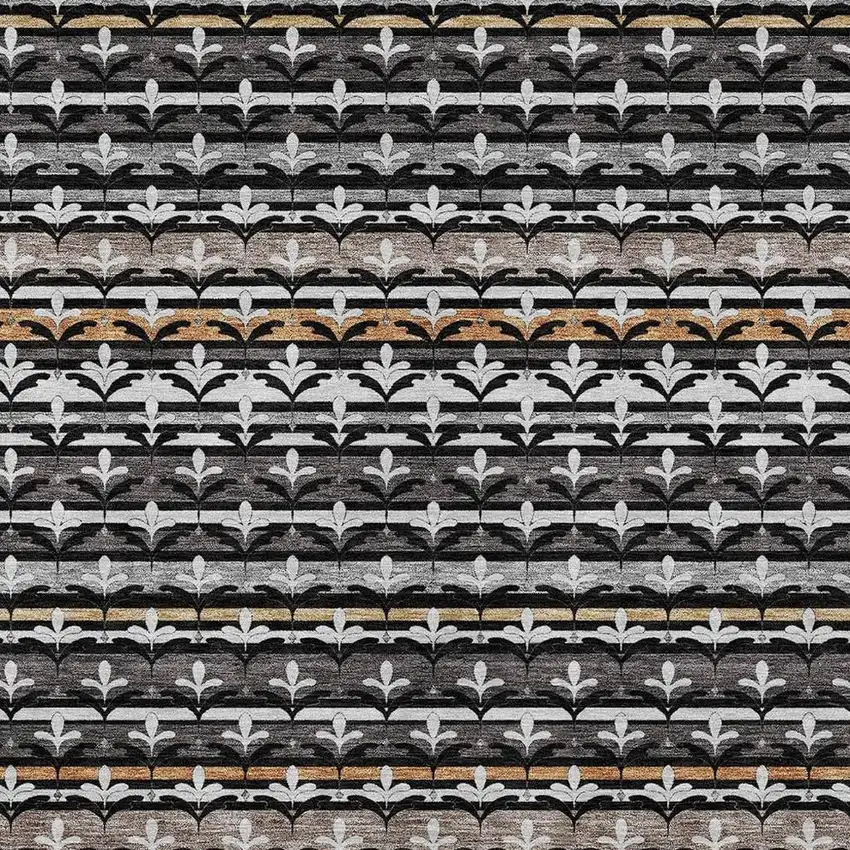 Black And Charcoal Damask Washable Indoor Outdoor Area Rug Photo 2