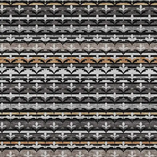 Black And Charcoal Damask Washable Indoor Outdoor Area Rug Photo 2
