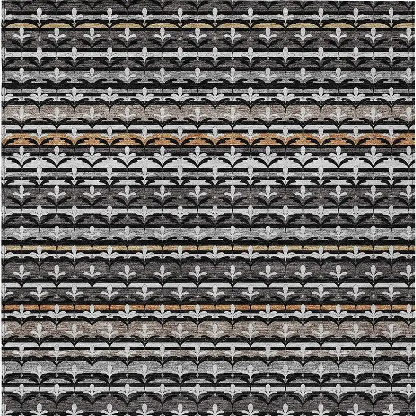 Black And Charcoal Damask Washable Indoor Outdoor Area Rug Photo 3