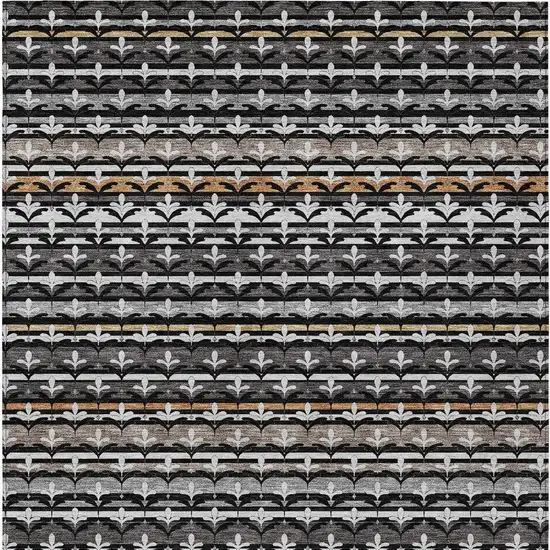 Black And Charcoal Damask Washable Indoor Outdoor Area Rug Photo 3