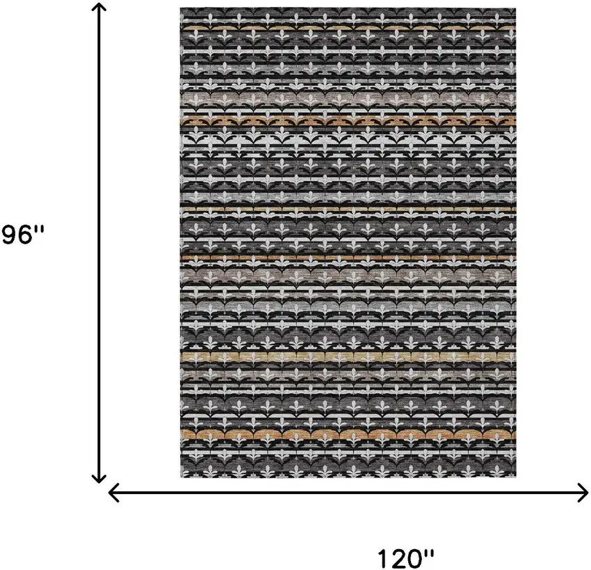 Black And Charcoal Damask Washable Indoor Outdoor Area Rug Photo 9
