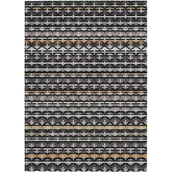 Black And Charcoal Damask Washable Indoor Outdoor Area Rug Photo 2
