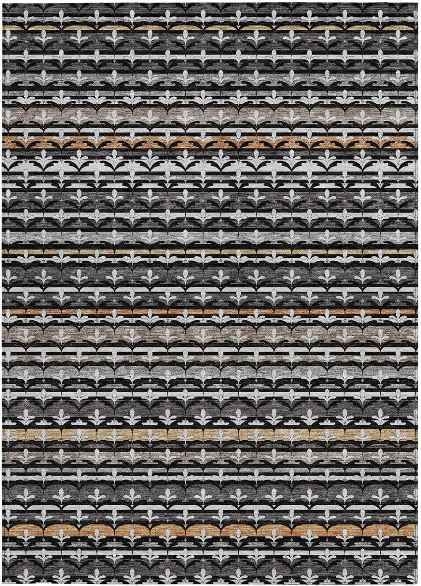 Black And Charcoal Damask Washable Indoor Outdoor Area Rug Photo 2