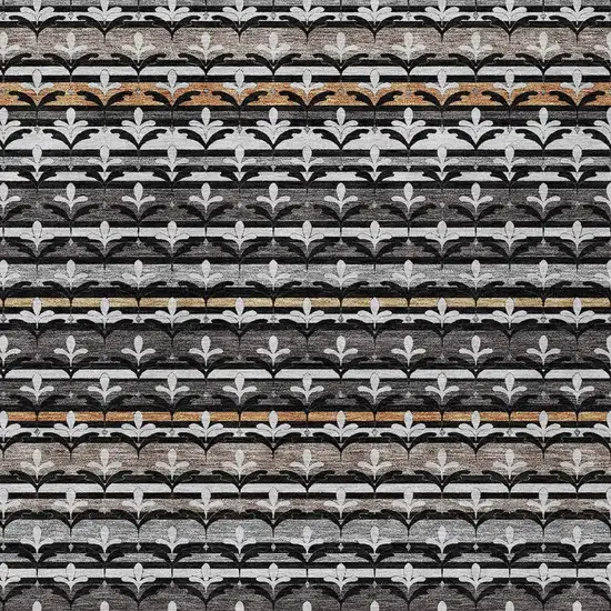 Black And Charcoal Damask Washable Indoor Outdoor Area Rug Photo 2