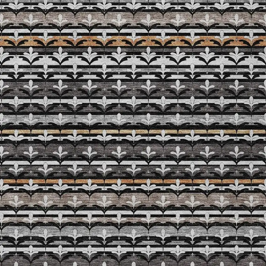 Black And Charcoal Damask Washable Indoor Outdoor Area Rug Photo 2
