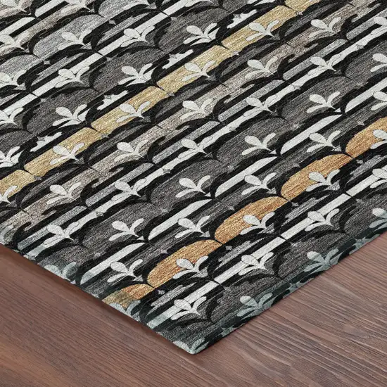 Black And Charcoal Damask Washable Indoor Outdoor Area Rug Photo 8