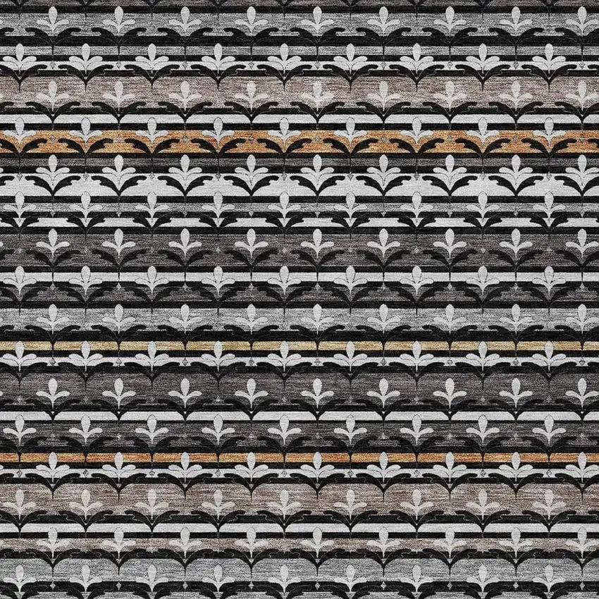 Black And Charcoal Damask Washable Indoor Outdoor Area Rug Photo 2