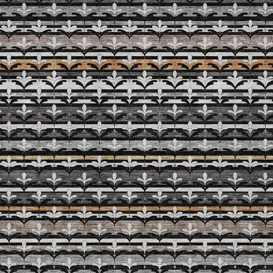 Black And Charcoal Damask Washable Indoor Outdoor Area Rug Photo 2