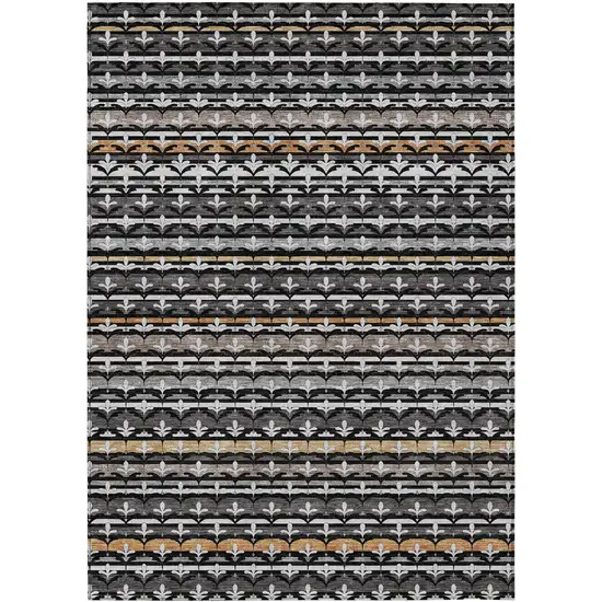 Black And Charcoal Damask Washable Indoor Outdoor Area Rug Photo 1