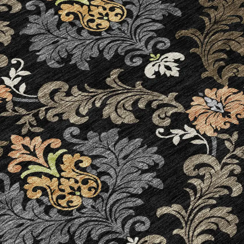 Black And Charcoal Damask Washable Indoor Outdoor Area Rug Photo 9