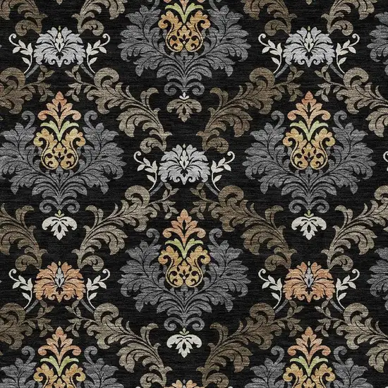 Black And Charcoal Damask Washable Indoor Outdoor Area Rug Photo 2