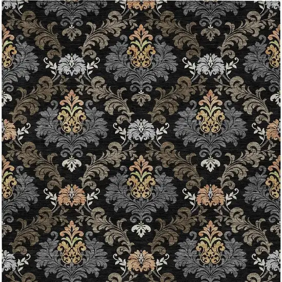 Black And Charcoal Damask Washable Indoor Outdoor Area Rug Photo 3