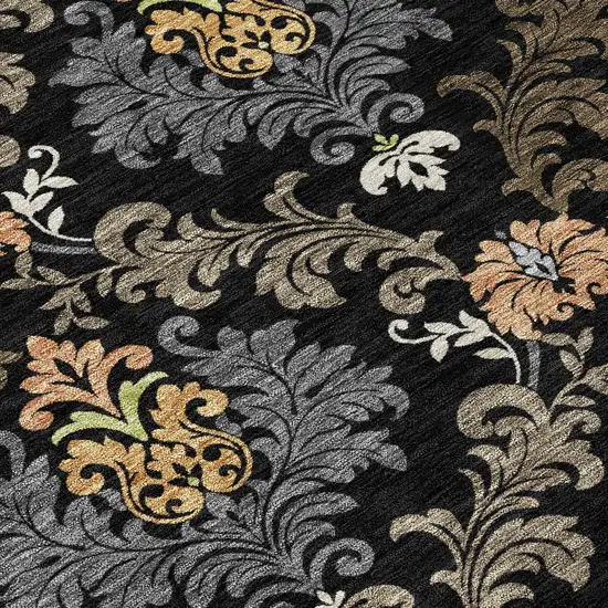 Black And Charcoal Damask Washable Indoor Outdoor Area Rug Photo 9